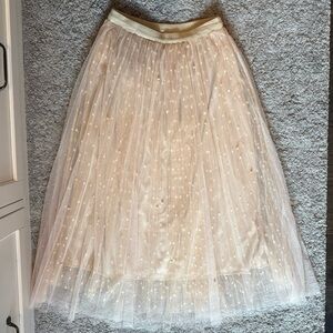 Elegant Cream Tulle Skirt with Pearl Details